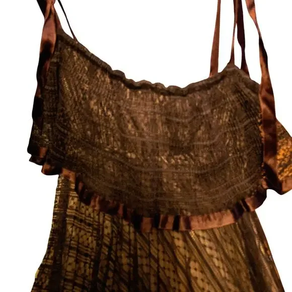 Vintage 1970's brown lace tie shoulder maxi dress size 8 - Picture 4 of 6